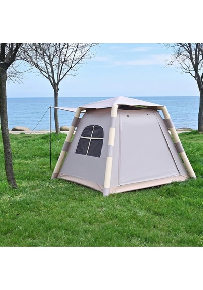 4-6 Kişilik Tenteli Şişme Kamp Çadırı 220x220x170 Krem Genel