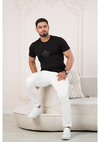 Paul Martin Bisiklet Yaka Önü Baskılı Pamuklu Basic Regular Fit T-shirt Siyah