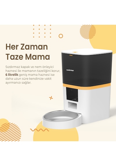 Haustier Qq003 Beyaz Akıllı Kedi Köpek Otomatik Mama Kabı, Tuya App-wifi Uzaktan Kontrol, 6lt Hazne