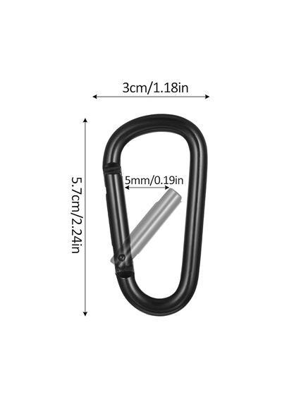 Microcase Profesyonel Karabin 5.7 Cm Siyah Alüminyum Taktik Dağcılık Anahtarlık Askısı Çanta Klipsi Kancası 5 Adet - Al5887