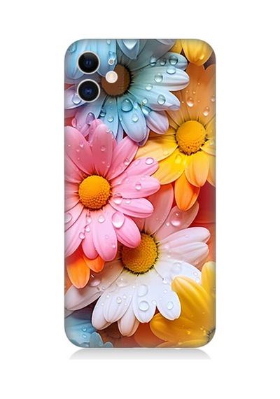 Apple Uyumlu iPhone 11 Silikon Kılıf Renkli Çiçekler Damlacık