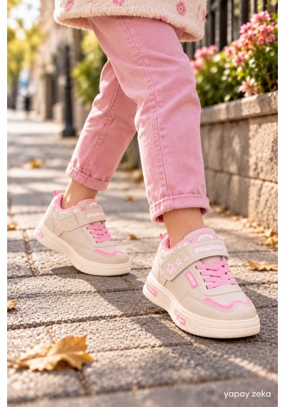 Mini Bonito Unisex Çocuk Sneaker Işıklı Tabanlı Günlük Spor Ayakkabı 26-30 Numara Arası Işıklı Bej