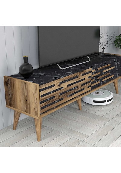 Variant Valensiya 140cm Tv Ünitesi - Ceviz / Siyah Mermer