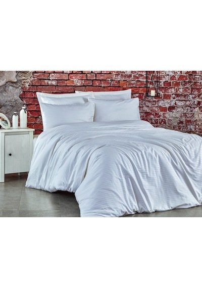 Komfort Home Battal Boy Çizgili Pamuk Saten Nevresim Takımı (435498214) Beyaz
