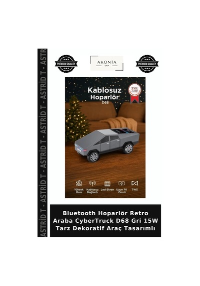Bluetooth Hoparlör Retro Araba Cybertruck D68 Gri 15w Tarz Dekoratif Araç Tasarımlı