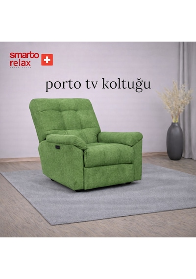 Smarto Relax Porto Comfort Elektrikli Döner Sallanan Tv Koltuğu Kontrol Panelli Ergonomik Polyester Baba Koltuğu Bej