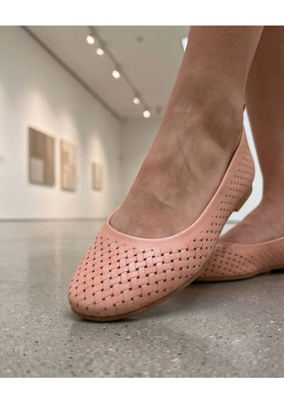 Futsishoes Bella Pembe Hakiki Deri Lazer Kesim Kadın Babet
