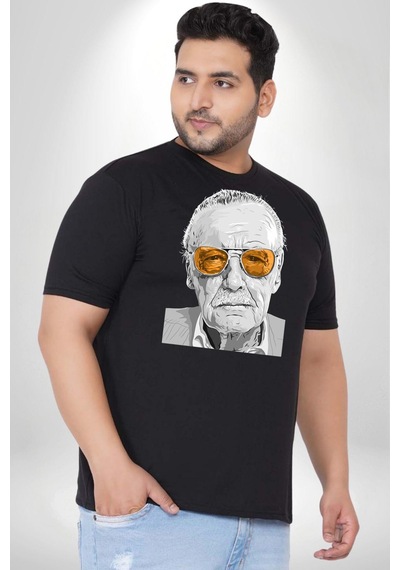 Angemiel Stan Lee Siyah Büyük Beden Erkek Kadın Unisex Basic Ön Baskılı Tişört Siyah