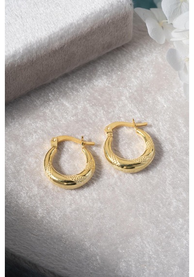 925 Ayar Gümüş Gold Rengi Noktalı 15 Mm Şarnel Küpe Gold