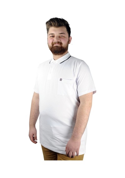 Mode Xl Büyük Beden T Shirt Polo Likralı Süprem Cepli 21558 Beyaz 001