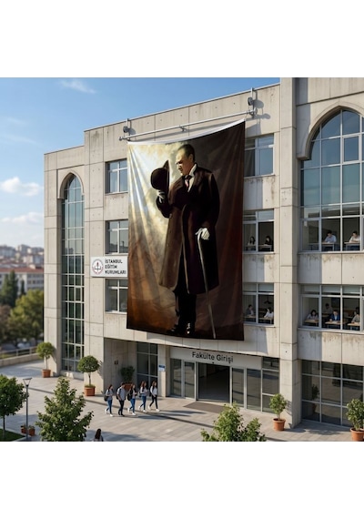 Bastonlu Atatürk Portresi Poster Bayrak Raşel Kumaş 6x9 Metre Ata78 Diğer