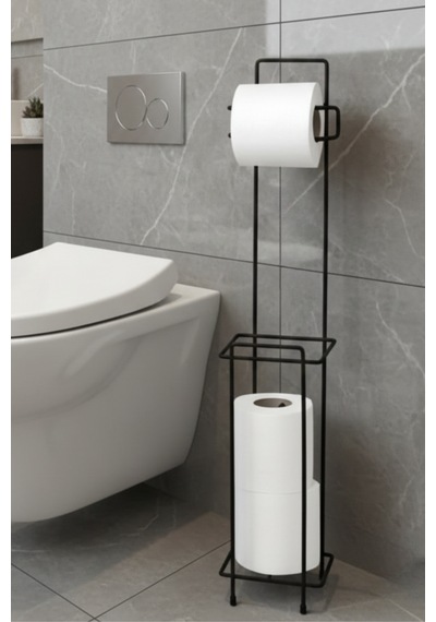 Yedek Hazneli Wc Tuvalet Kağıtlığı - Siyah Ferforje Metal Lüx Banyo Kağıtlık Siyah