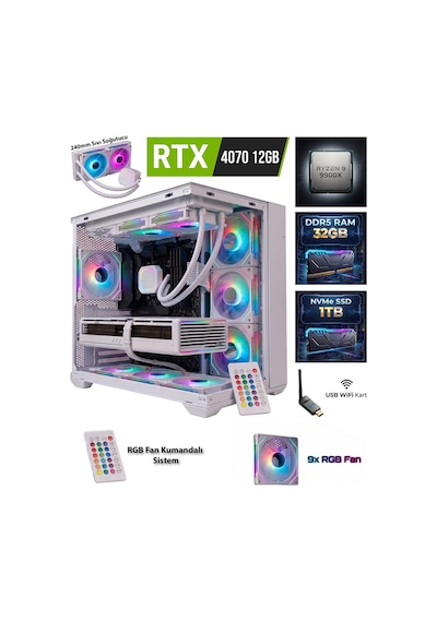 Comloji CMLJ44 R9-9900X 32 GB 1 TB SSD RTX4070 Free Dos Masaüstü Oyuncu Bilgisayarı