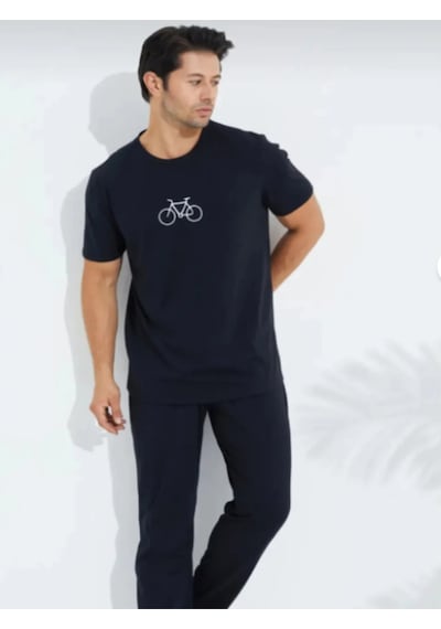 Pijamask Erkek Bisikletli Kısa Kollu Pijama Takımı Siyah