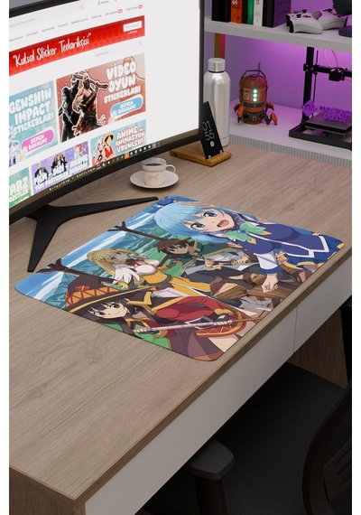 Konosuba Kaymaz Dikişli Kauçuk Oyuncu Mousepad V3 - 48x40 Xl Gaming Mouse Pad Fare Altlığı