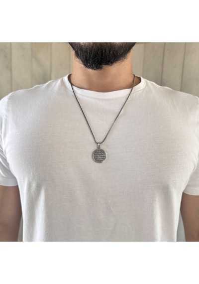 925 Ayar Gümüş Nazar Duası Yazılı Erkek Kolye Gümüş