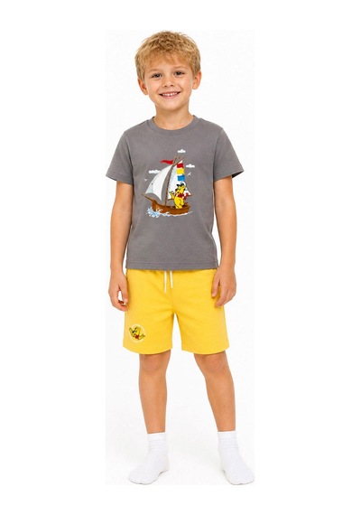 Haribo Lisanslı Yelkenli Baskılı Çocuk T-shirt Şort Takım Gri