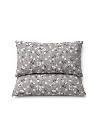 More Home Pamuklu Yastık Kılıfı 2 Adet 50 X 70 Cm Papatya Gri Beyaz