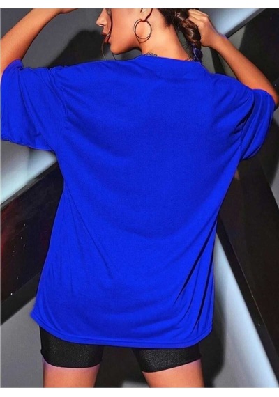 Kozia Outdoors Malkoçbey Kadın Yüz Figür Detaylı Basic Oversize Unisex T-shirt Mavi