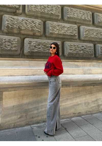 Out Of Standart Kadın Extra Wide Leg Yüksek Bel Geniş Paça Jean Pantolon Antrasit