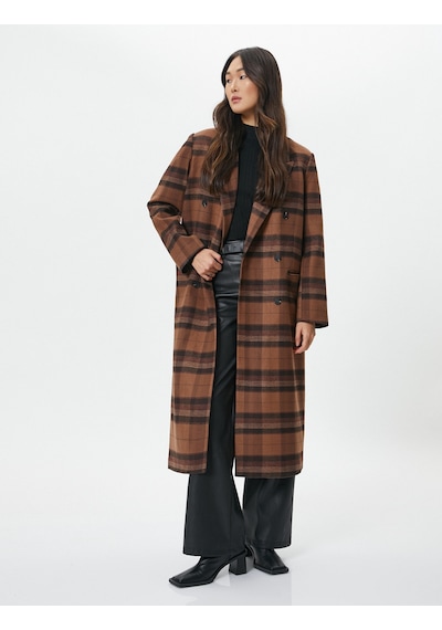Koton Oversize Kaşe Kaban Uzun Kruvaze Düğmeli Cepli Kahverengi Ekose 4wak00029uw Kahverengi Koton Oversize Kaşe Kaban Uzun Kruvaze Düğmeli Cepli Kahverengi Ekose 4wak00029uw Kahverengi