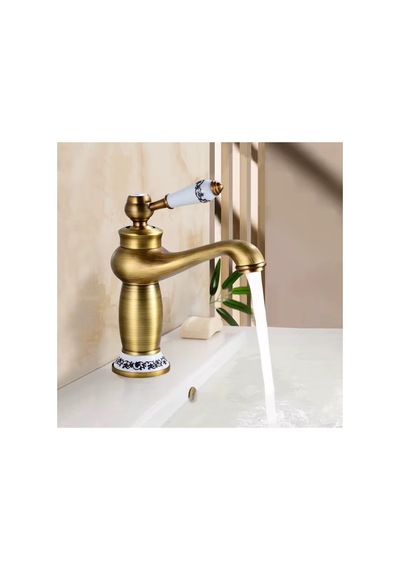 Rena Design Rustik Antik Lavabo Bataryası Banyo Musluğu Eskitme Porselen Işleme Armatür Otantik Bakır Retro Antik Eskitme