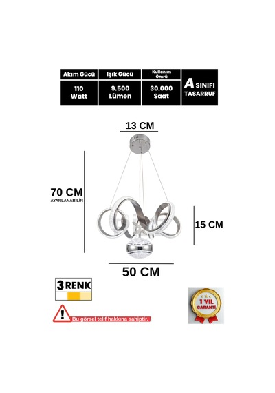 İthal Kasa Xl 3 Renk Kumandalı Led Avize Kıvrım Toplu Gümüş Kasa Ledli Salon & Oturma Odası Avizesi Gümüş - 874861909 Gümüş - 874861909 Gümüş