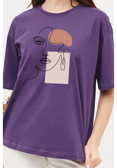 Unisex Make Up Siluet Baskılı Tasarım Tshirt Mor
