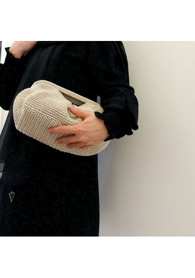 Kemzey Handmade Parlak Tutmalı El Çantaları , El Yapımı Işıltılı Clutch, Örgü El Çantası Bej - Bej