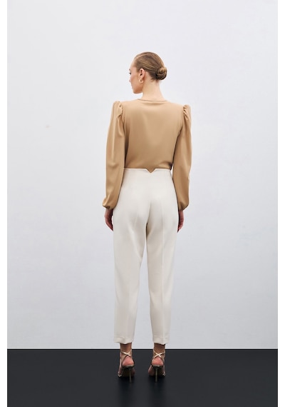 Sateen Yüksek Bel Pensli Pantolon - Bej-135708 Bej