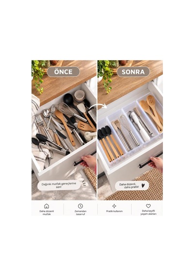 Tr 0383 4'lü Modüler Çekmece İçi Organizer Seti 30x15 Cm Şeffaf Mutfak, Kaşıklık, Kozmetik Ve Ofis Düzenle Genel
