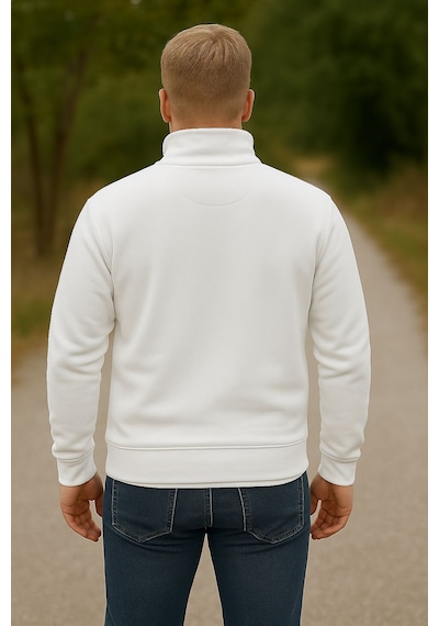 Yarım Fermuarlı Erkek Polar Sweatshirt - Sıcak Tutan , Rahat Kalıp Beyaz