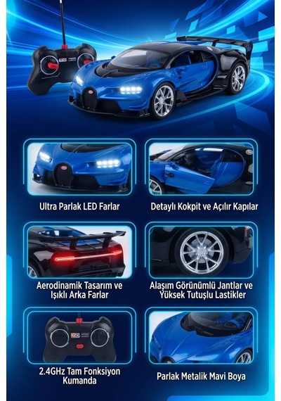 Lamborgini 1:16 Ölçekli Kumandalı Şarjlı 6 Fonksiyon Açılır Kapı Hızlı Oyuncak Yarış Arabası Mavi