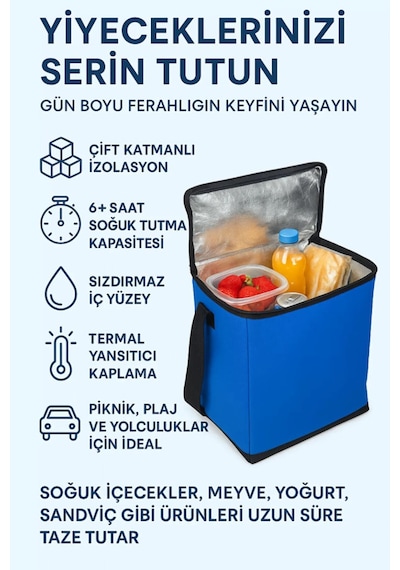 5 Lt. Lacivert Piknik Çantası Buzluk Soğutucu Termos Çanta - Termal Yalıtımlı Yemek Taşıma Çantası Lacivert