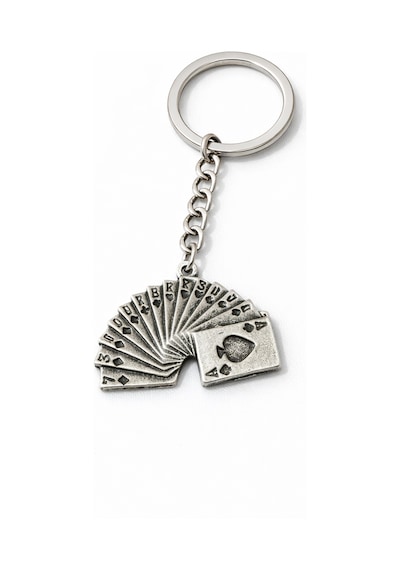İskambil Kâğıdı Poker Temalı Yelpaze Figürlü Gümüş Renk Unisex Metal Anahtarlık