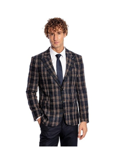 Wessi Ekose Desen Slim Fit Lacivert Erkek Ceket - Wessi Lacivert