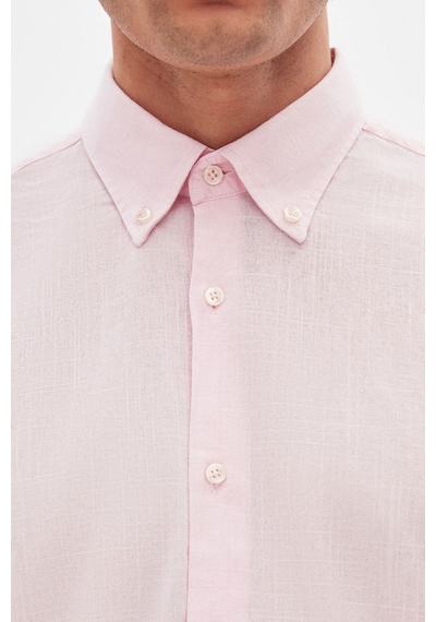 D'S Damat Ds Damat Comfort Pembe Düğmeli Yaka Rahat Kesim Keten Görünümlü %100 Pamuk Gömlek 2hc02ort64265 Pembe