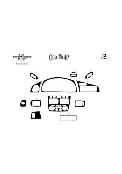 Fiat Palio Wekeend Torpido Kaplama 1998-2002 12 Parça Piano Black