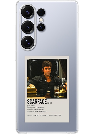 Samsung Galaxy S25 Ultra Uyumlu Scarface Mini Poster Tasarımlı Baskılı Silikon Kılıf Renkli