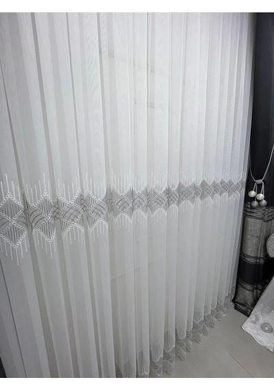 Nivemeshome Elin 2573 V-105 Gümüş Detay 1/2,5 Pileli Tül Perde Apm Ekru