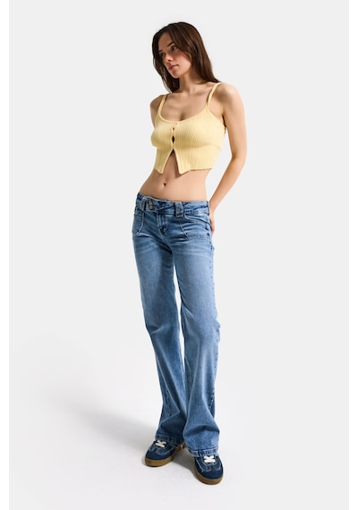 it's basic Kadın Mavi 4s6-4 Flare Fit Düşük Bel Esnek Kumaş Denim Jean