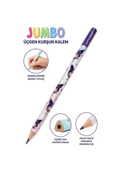Kuromi Jumbo Kurşun Kalem 1 Adet Fatih Üçgen Başlangıç Kalemi Siyah İlk Kalemim Jumbo Kalın Kalem Kolay Tutuş Çok Renkli