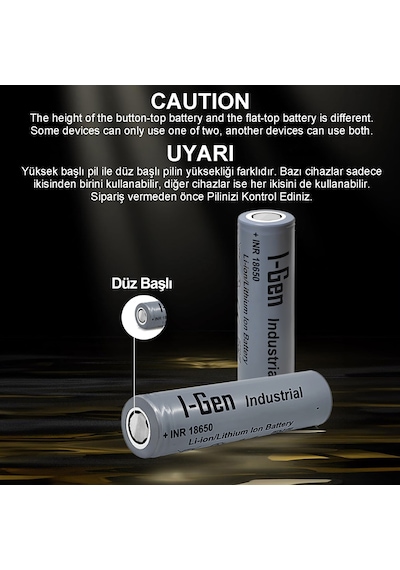 I-gen Industrial E003 Inr 18650 3.7v 2500 Mah 12c 9.25wh Li-ıon Şarjlı Pil Düz Başlı Lityum Pil Tekli Paket