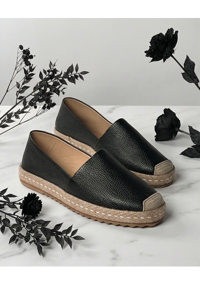 Futsishoes Lucıa Siyah Hakiki Deri Dikiş Detaylı Kadın Espadril
