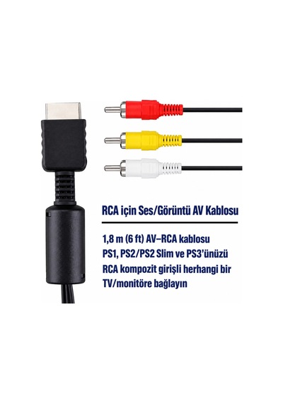 Ps1 Ps2 Ps3 Rca Görüntü Kablosu Playstation Av Tv Bağlantı Ses Video Kablosu