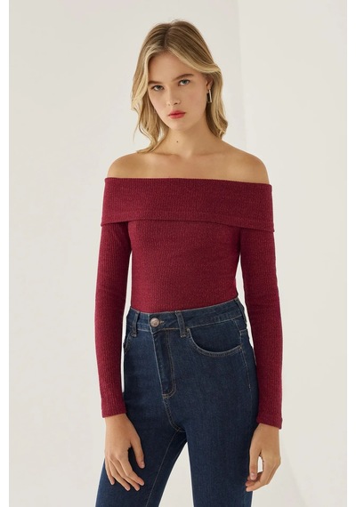 Hiccup Off Shoulder Örme Üst Kırmızı