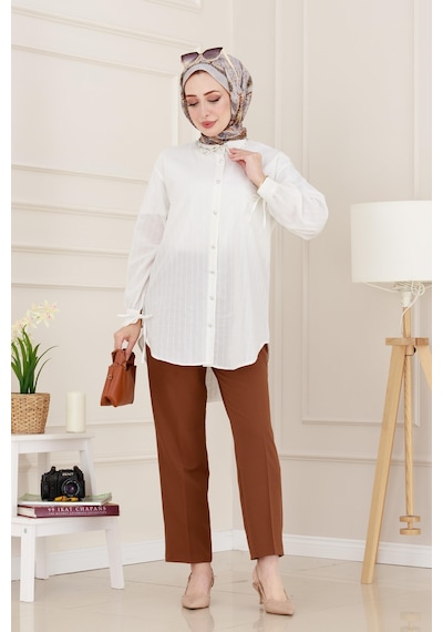 Sevitli Taş Detaylı Hilal Tunik-beyaz-4956 Beyaz
