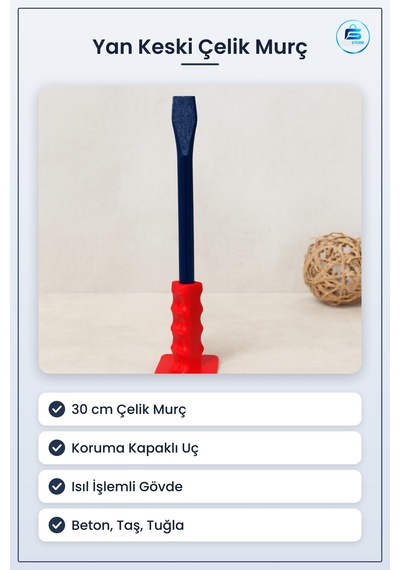 Yan Keski Çelik Murç Korumalı 30 Cm Beton Taş Tuğla Kırma Yontma
