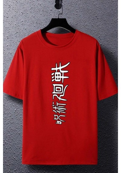 Flood Of Style Unisex Jujutsu Kaisen Baskılı T-shirt Kırmızı