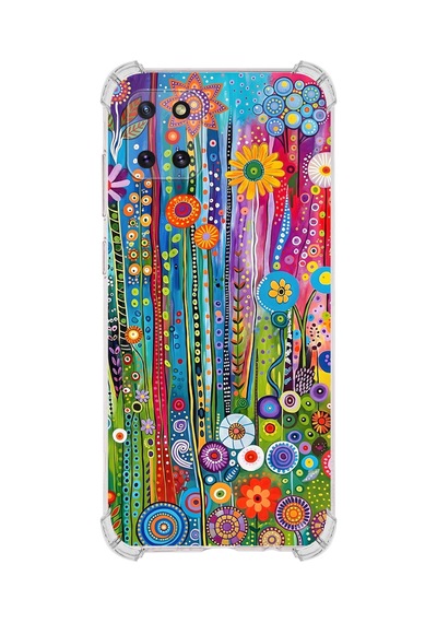 Printify Samsung Galaxy A81 İle Uyumlu Düşlerin Dansı Serisi Folklorik Bahçe Tasarımlı Uv Baskılı Köşe Korumalı Antişok Kılıf Şeffaf